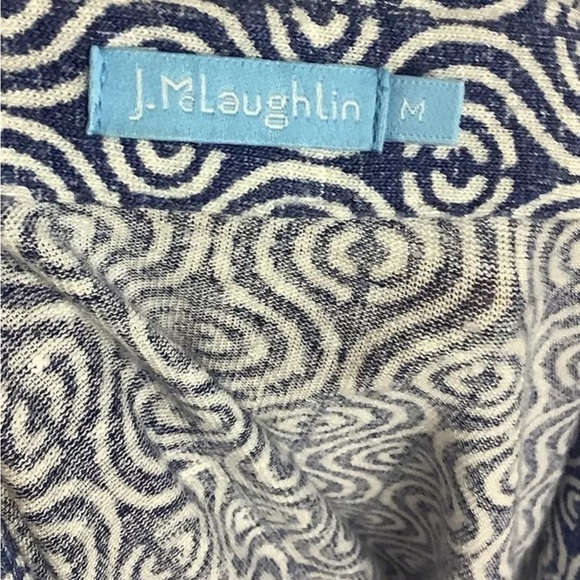 J. McLaughlin Sz M Linen Blend Button Top Blue Geometric Print Casual Travel - Picture 5 of 6